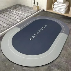 Non-Slip Waterproof Washroom Mat 2.5mm | Oval Bathroom Floor Mat | Light & Dark Blue