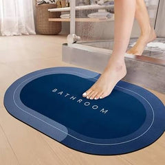 Non-Slip Waterproof Washroom Mat 2.5mm | Oval Bathroom Floor Mat | Light & Dark Blue