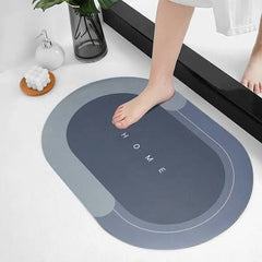 Non-Slip Waterproof Washroom Mat 2.5mm | Oval Bathroom Floor Mat | Light & Dark Blue