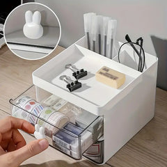 Double Layer Plastic Storage Organizer Rack | Cosmetic Makeup Box, Kitchen & Bathroom Shelf Holder | Desk & Office Supplies Storage