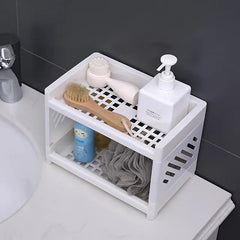 Double Layer Plastic Storage Organizer Rack | Cosmetic Makeup Box, Kitchen & Bathroom Shelf Holder | Desk & Office Supplies Storage