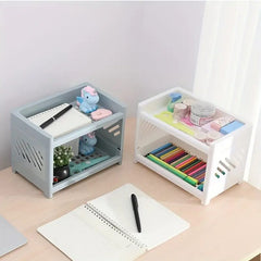 Double Layer Plastic Storage Organizer Rack | Cosmetic Makeup Box, Kitchen & Bathroom Shelf Holder | Desk & Office Supplies Storage
