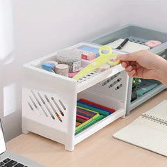 Double Layer Plastic Storage Organizer Rack | Cosmetic Makeup Box, Kitchen & Bathroom Shelf Holder | Desk & Office Supplies Storage