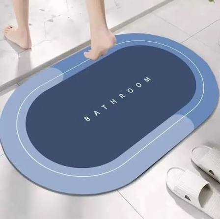 Non-Slip Waterproof Washroom Mat 2.5mm | Oval Bathroom Floor Mat | Light & Dark Blue