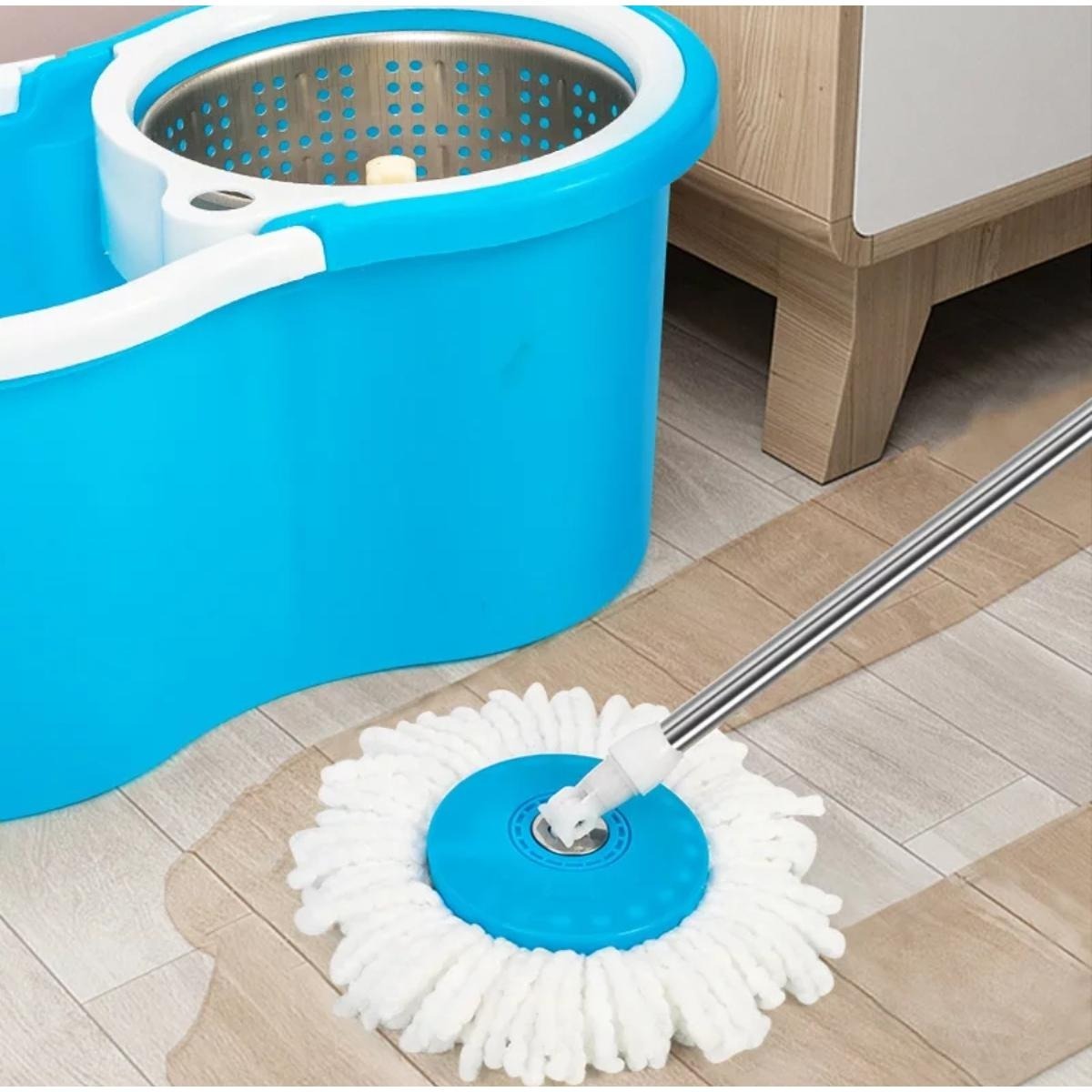 Easy Spin Magical Mop Set with Steel Bucket | 360 Degree Rotating Microfiber Mop Head | Home & Office Floor Cleaning Tool