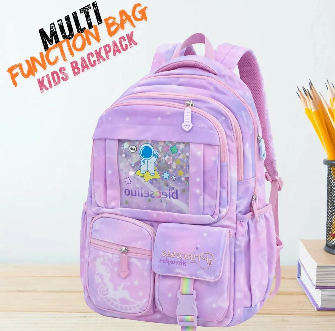 Princess Dream Rainbow School Backpack for Girls – Large Capacity Ergonomic Pastel Book Bag